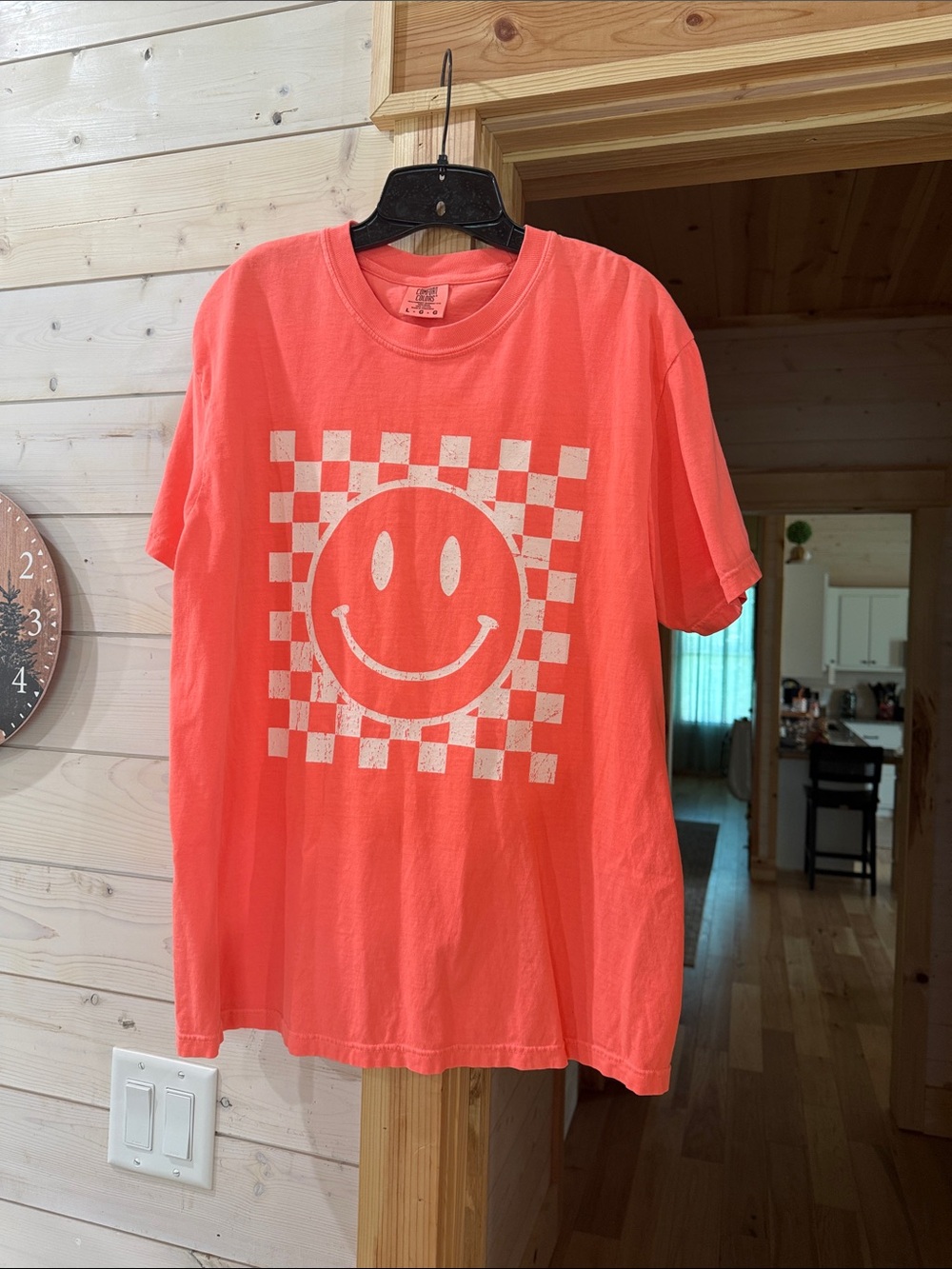 Comfort Colors Coral Smiley Checkerboard Short Sleeve Tee